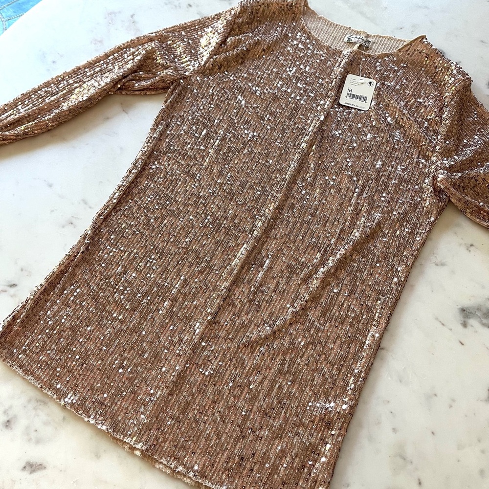NWT Free People Intimately Rose Gold Sequin Top